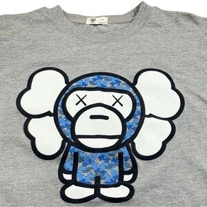 BAPE x KAWS Baby Milo Camo Graphic T Shirt Streetwear Cotton Gray Mens 2XL
